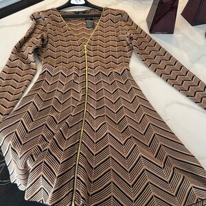NWT INC tan black chevron zipper dress M